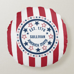 Cojín Redondo Bandera Patriótica Vintage América 250 Personaliza