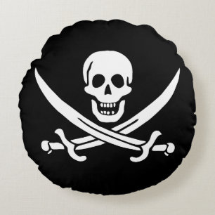 Cojín Redondo Bandera pirata calavera espadas cruzadas