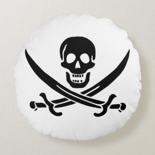 Cojín Redondo Bandera Pirata Calavera Espadas Cruzadas
