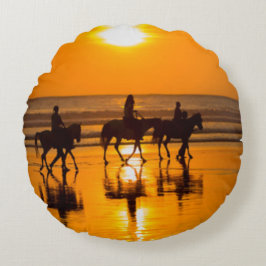 Cojín Redondo Bandera y Broke - Horses Beach Sunset Pillow