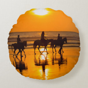 Cojín Redondo Bandera y Broke - Horses Beach Sunset Pillow