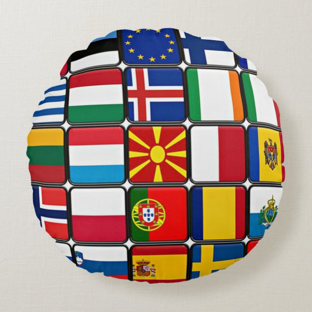 Cojín Redondo Banderas del Mundo (Anverso)