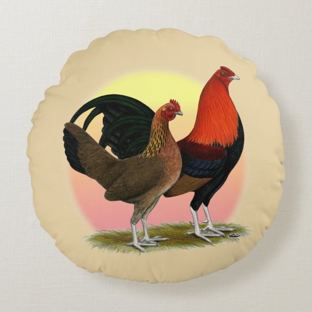Cojín Redondo Bantam, juego inglés antiguo: Rojo BB (Anverso)