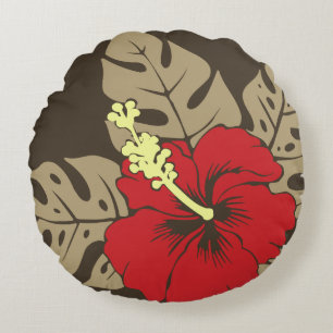 Cojín Redondo Banzai Beach Hawaiian Hibiscus Reversible