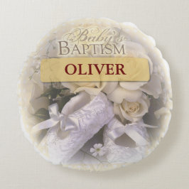 Cojín Redondo Baptismo del bebé neutral, Personalizado, personal