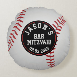 Cojín Redondo Bar Mitzvah de béisbol blanco rojo