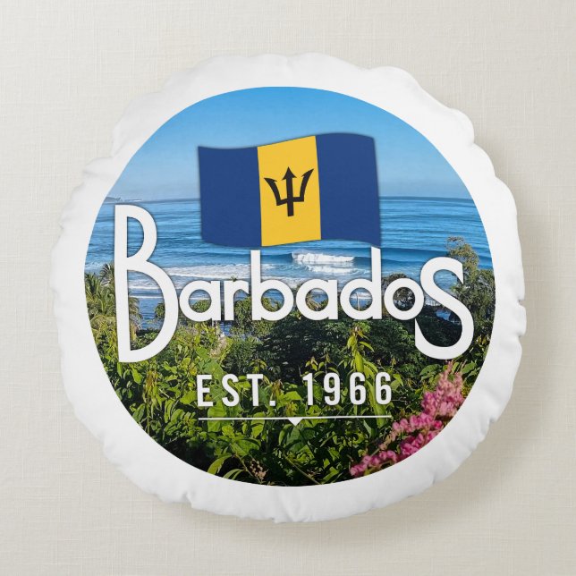 Cojín Redondo "Barbados Este. Vista de la costa este de 1966" co (Anverso)