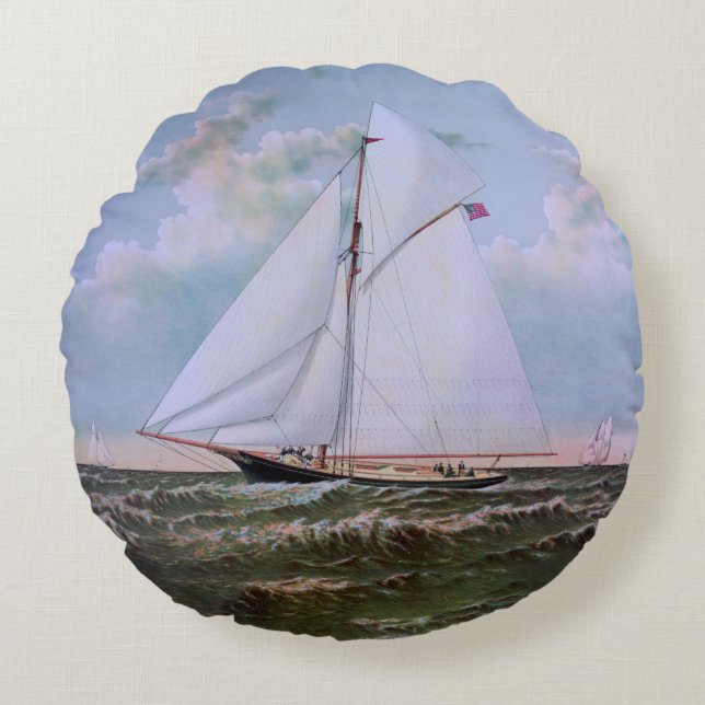 Cojín Redondo Barco de vela antiguo (Anverso)