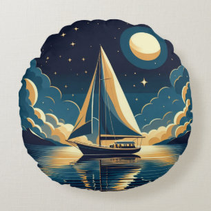 Cojín Redondo Barco de vela por la noche