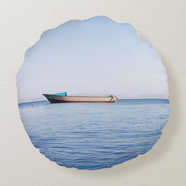 Cojín Redondo Barco marítimo tranquilo (Reverso)