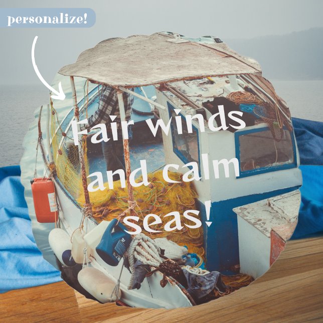 Cojín Redondo Barco pesquero en la costa mediterránea (Subido por el creador)