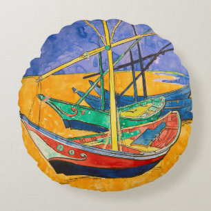 Cojín Redondo Barcos de Van Gogh Impresionismo Playa