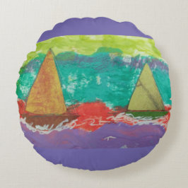 Cojín Redondo Barcos de vela Agua Púrpura
