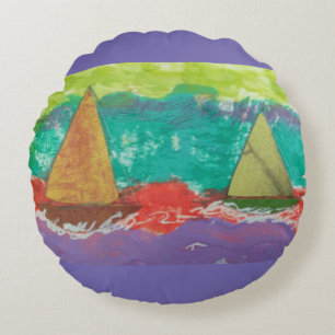 Cojín Redondo Barcos de vela Agua Púrpura