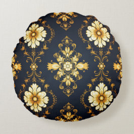 Cojín Redondo "Barockes Ornament-Muster in Gold und Schwarz"