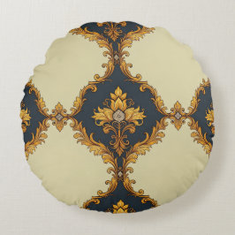 Cojín Redondo "Barockes Ornament-Muster in Gold und Schwarz"