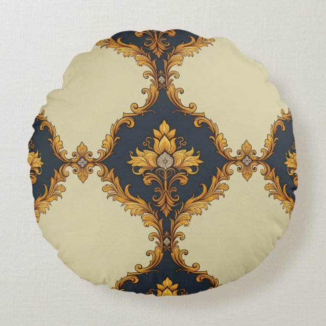 Cojín Redondo "Barockes Ornament-Muster in Gold und Schwarz" (Anverso)