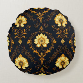 Cojín Redondo "Barockes Ornament-Muster in Gold und Schwarz" Dec