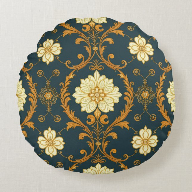 Cojín Redondo "Barockes Ornament-Muster in Gold und Schwarz" Dec (Anverso)