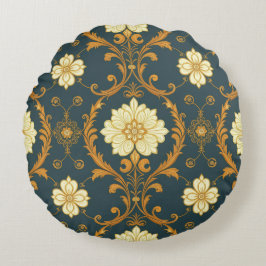 Cojín Redondo "Barockes Ornament-Muster in Gold und Schwarz" Dec