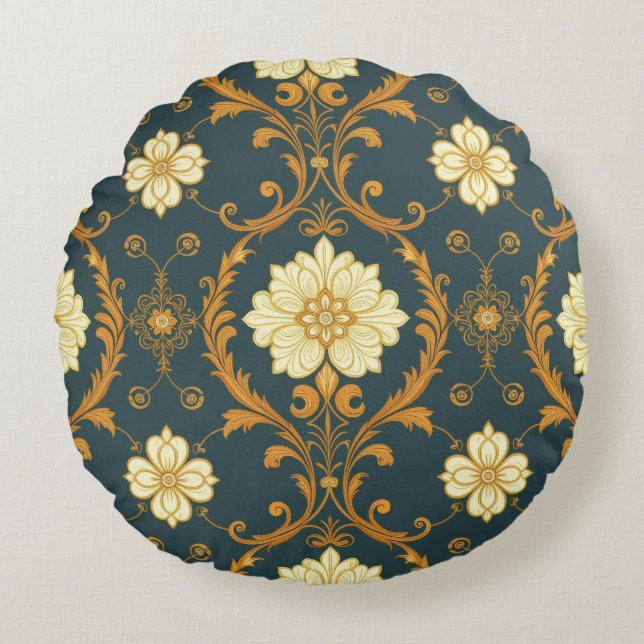 Cojín Redondo "Barockes Ornament-Muster in Gold und Schwarz" Dec (Anverso)