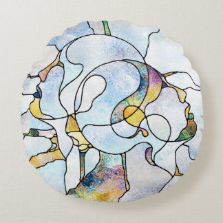 Cojín Redondo Barriadas arcoiris, unidad de vidrio manchado