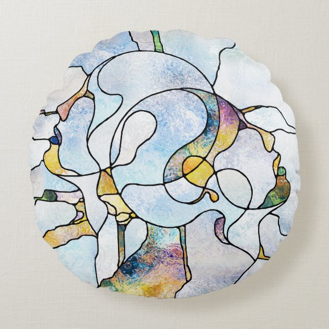 Cojín Redondo Barriadas arcoiris, unidad de vidrio manchado (Anverso)