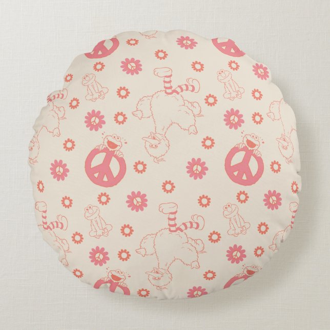 Cojín Redondo Barrio Sésamo | Patrón de buenas vibraciones (Anverso)