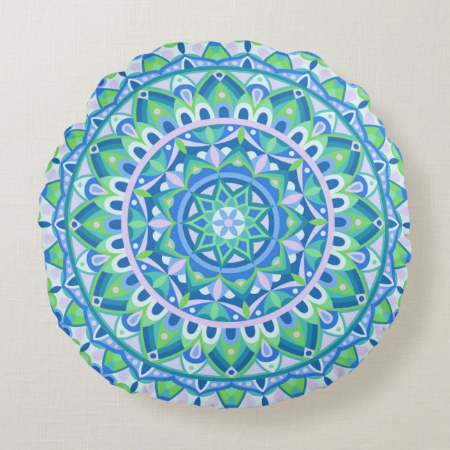 Cojín Redondo Base azul Mandala Round Pillow (Anverso)