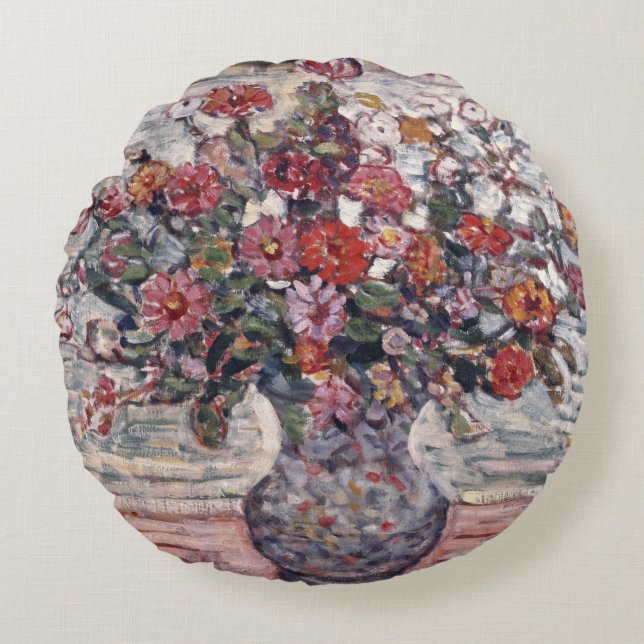 Cojín Redondo Base de flores, Zinnias de Maurice Prendergast (Anverso)