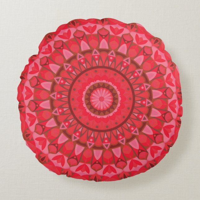 Cojín Redondo Base roja Mandala Ronda Pillow (Anverso)