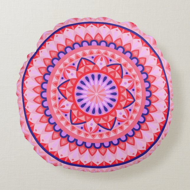 Cojín Redondo Base rosa Mandala redonda Pillow (Anverso)