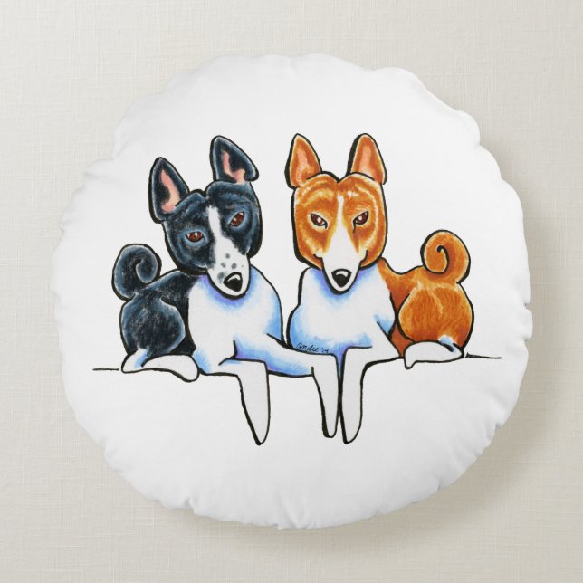 Cojín Redondo Basenji Buds (Anverso)