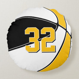 Cojín Redondo basketball happy place black gold ANY team colors