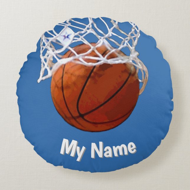 Cojín Redondo Basketball Your Name Custom Steel Blue Background (Anverso)