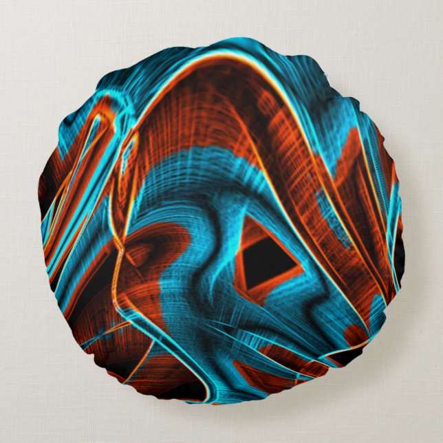 Cojín Redondo Bastante azul torcido y rojo quemado con ranuras (Reverso)