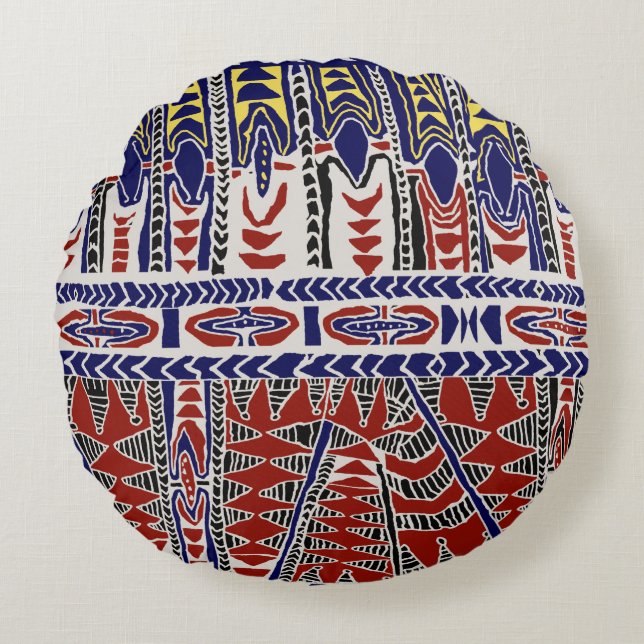 Cojín Redondo Batik de Samoa de los Mares del Sur (Anverso)