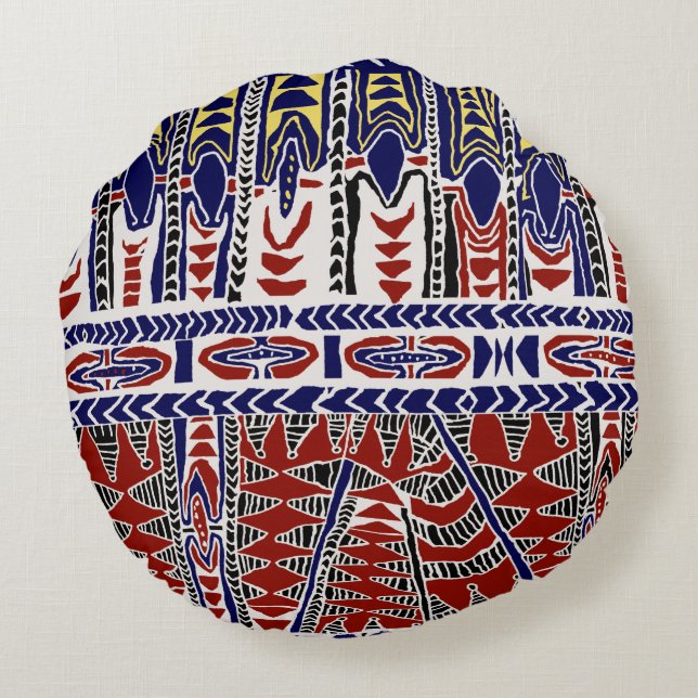 Cojín Redondo Batik de Samoa de los Mares del Sur (Reverso)