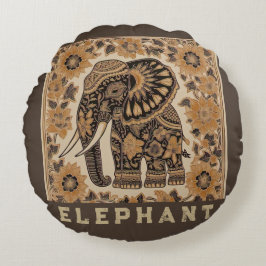 Cojín Redondo Batik Elephant Vintage Style Design, Retro 