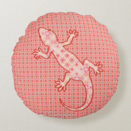 Cojín Redondo batik tribal Gecko - rosa coral y crema