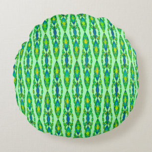 Cojín Redondo Batik Tribal - Menta, Verde Esmeralda y Azul