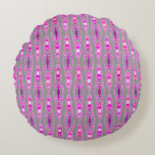Cojín Redondo Batik tribal - Rosa de Fuchsia, violeta y gris