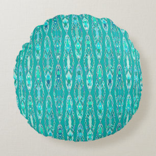 Cojín Redondo Batik Tribal - Turquesa y Aquamarina