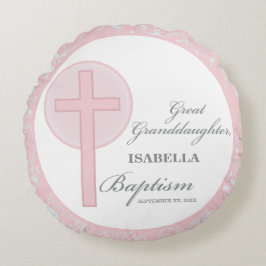 Cojín Redondo Bautismo Gran Nieta Rosa Lace Personalizado