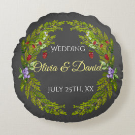 Cojín Redondo Bayas y setas de la selva acuática boda wr