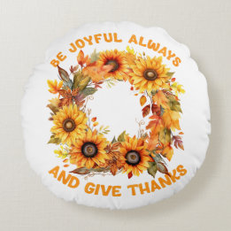 Cojín Redondo Be Joyful Always – Autumn Wreath Thanksgiving