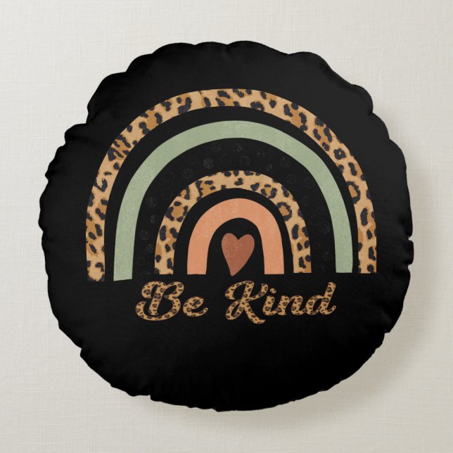 Cojín Redondo Be Kind Leopard Print Rainbow Front & Back (Anverso)