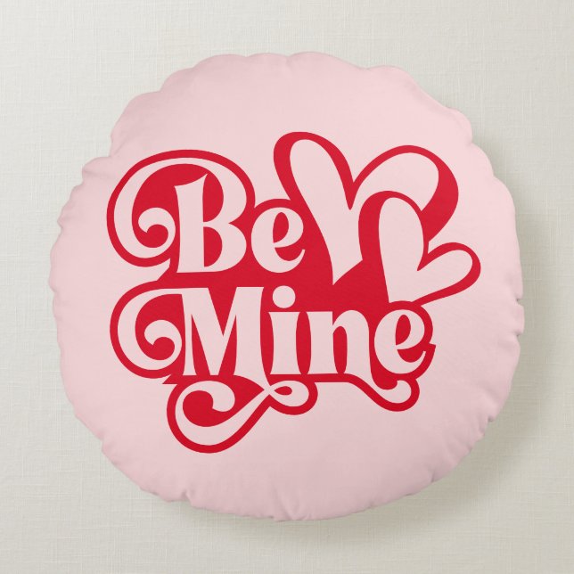 Cojín Redondo Be Mine Personalized Retro Pink Valentine (Anverso)