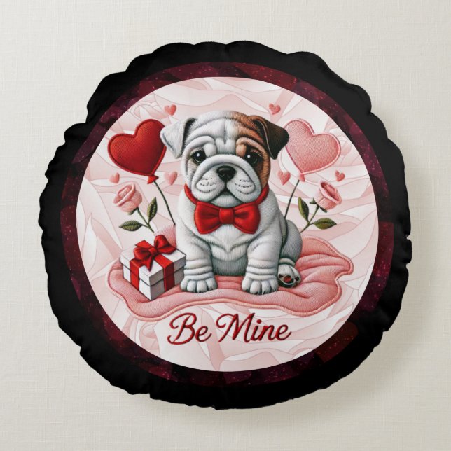 Cojín Redondo Be Mine Valentine Bulldog inglés round Pillow (Anverso)