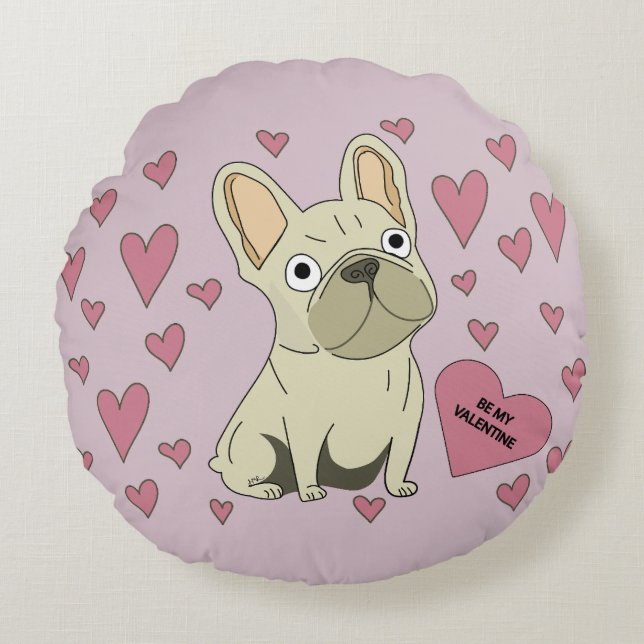 Cojín Redondo Be my Valentine, French Bulldog (Anverso)